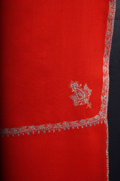Red Base Border Embroidery Merino Shawl