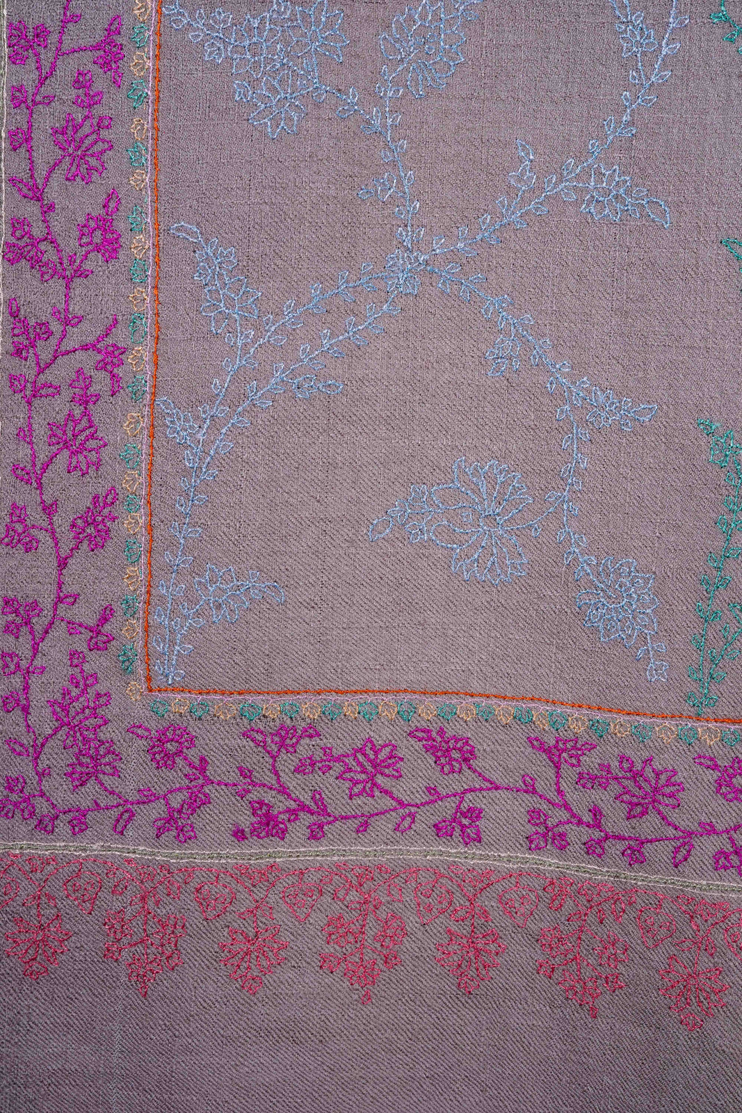 Un Dyed Taupe Jali Embroidery Pashmina Cashmere Shawl