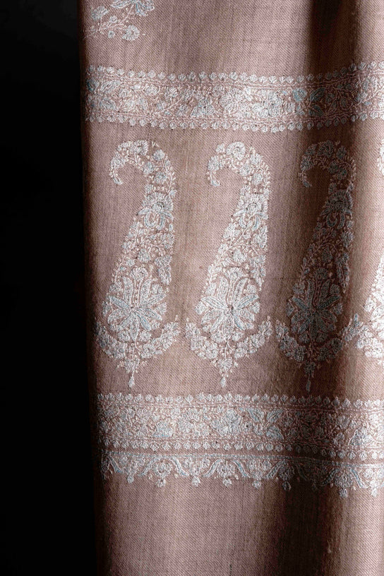 2.5 Yard Natural Base Pashmina Border Embroidery Shawl