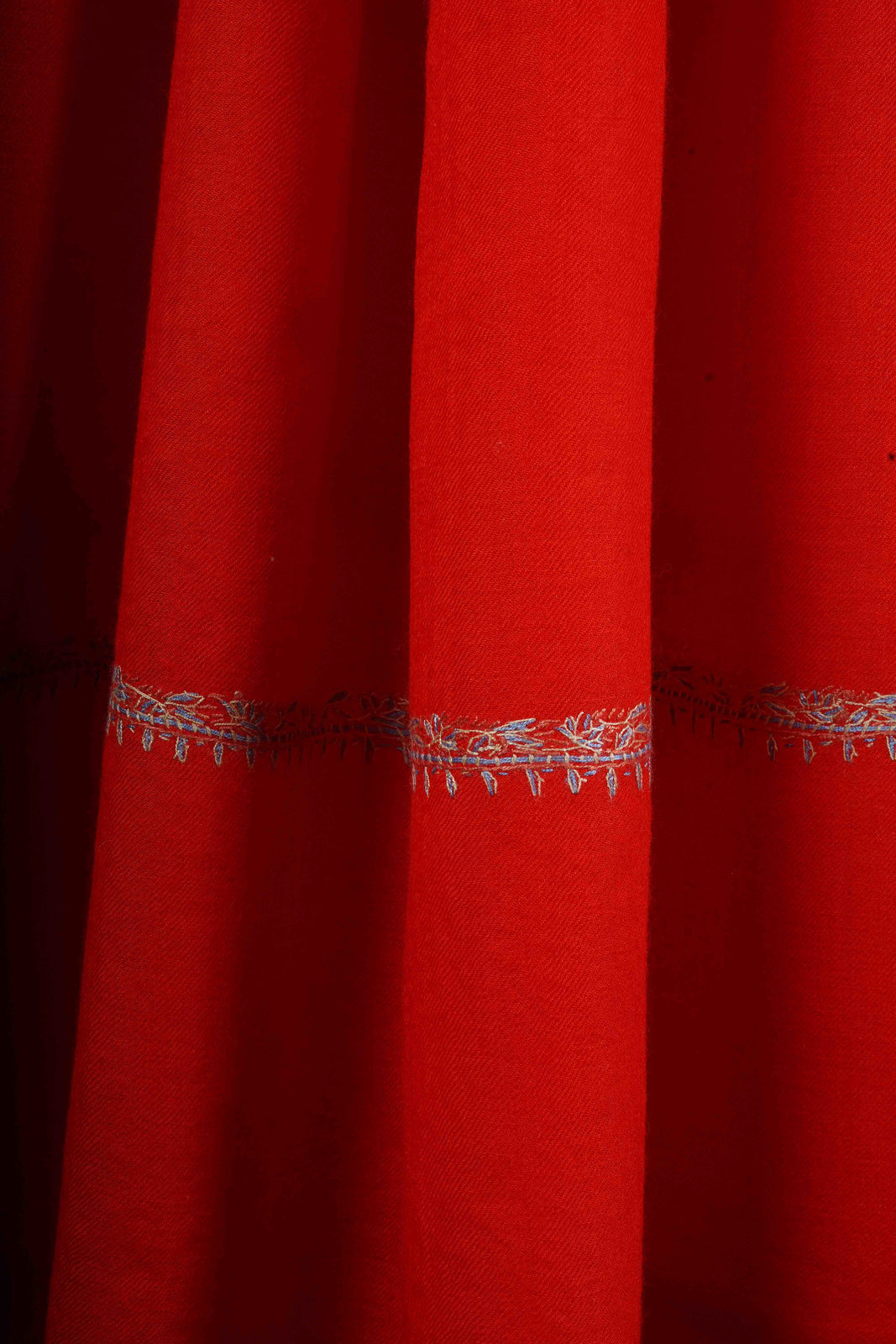 Red Base Border Embroidery Merino Shawl