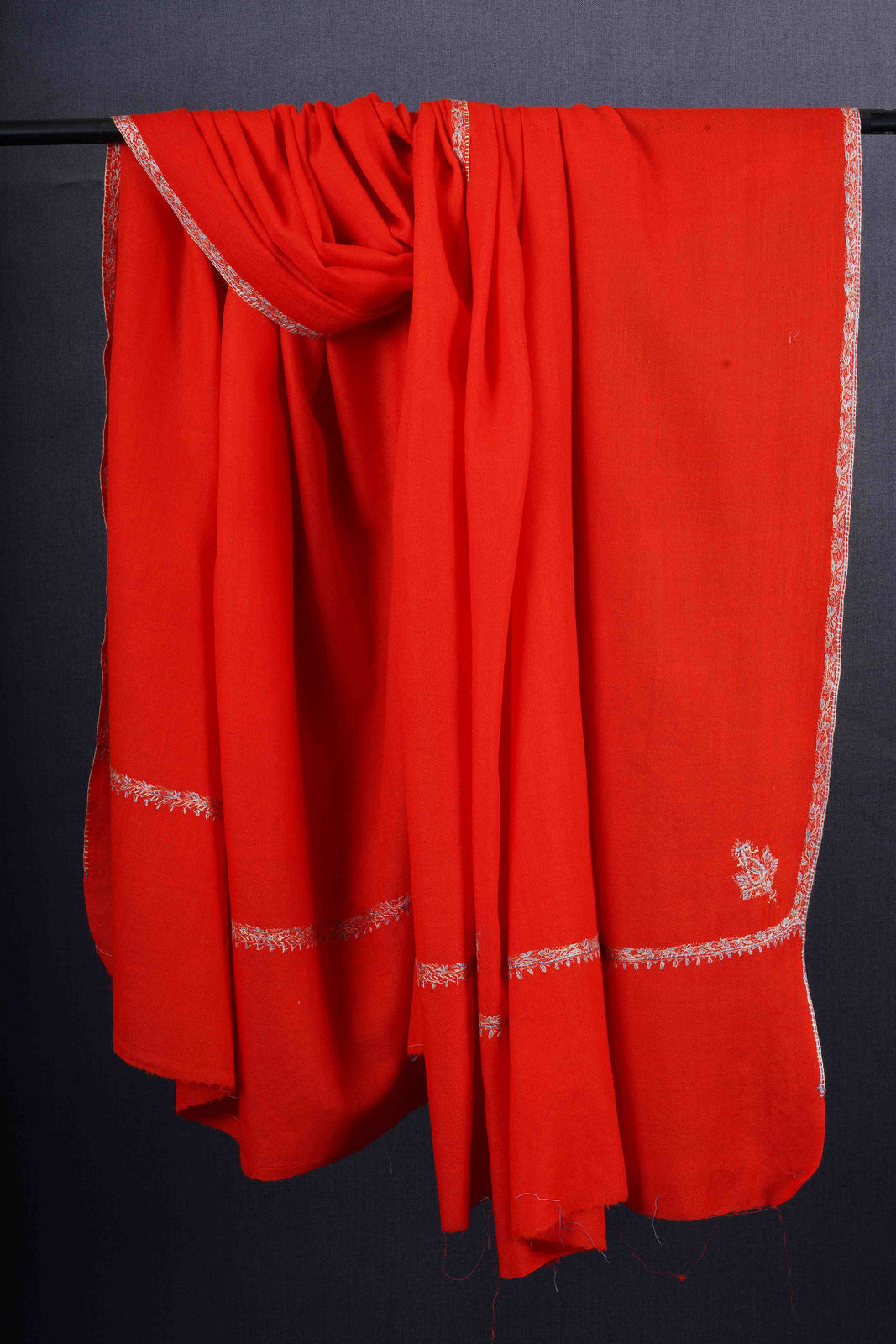 Red Base Border Embroidery Merino Shawl