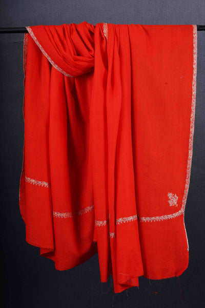 Red Base Border Embroidery Merino Shawl