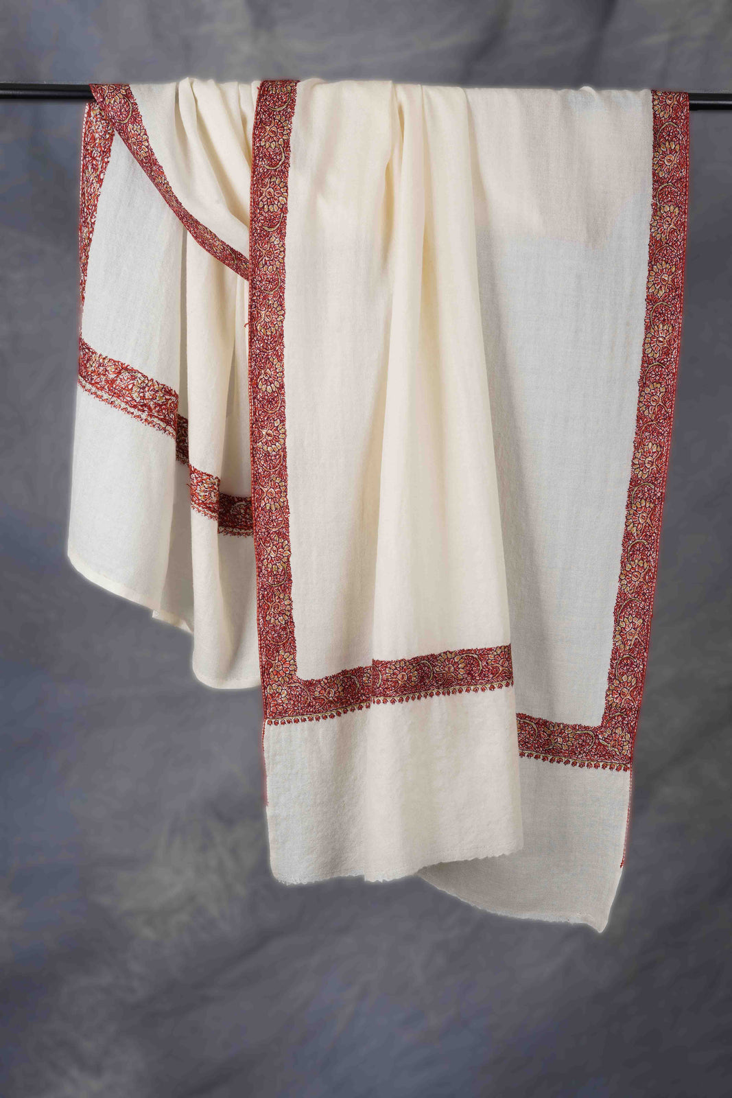 Ivory Base Border Embroidery Merino Shawl