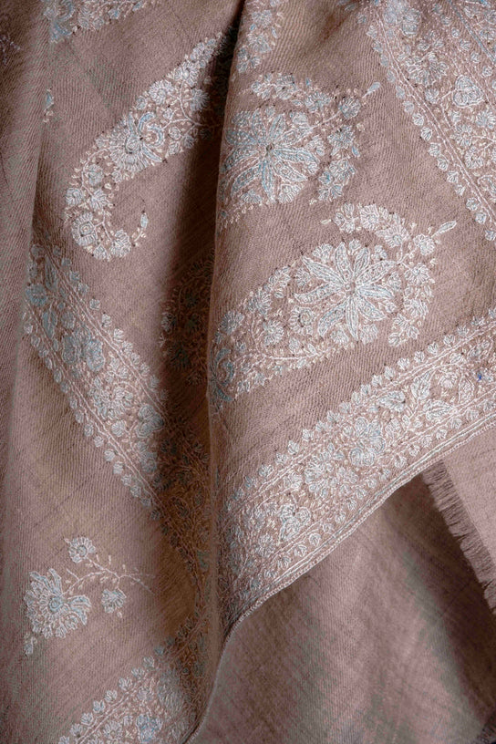 2.5 Yard Natural Base Pashmina Border Embroidery Shawl