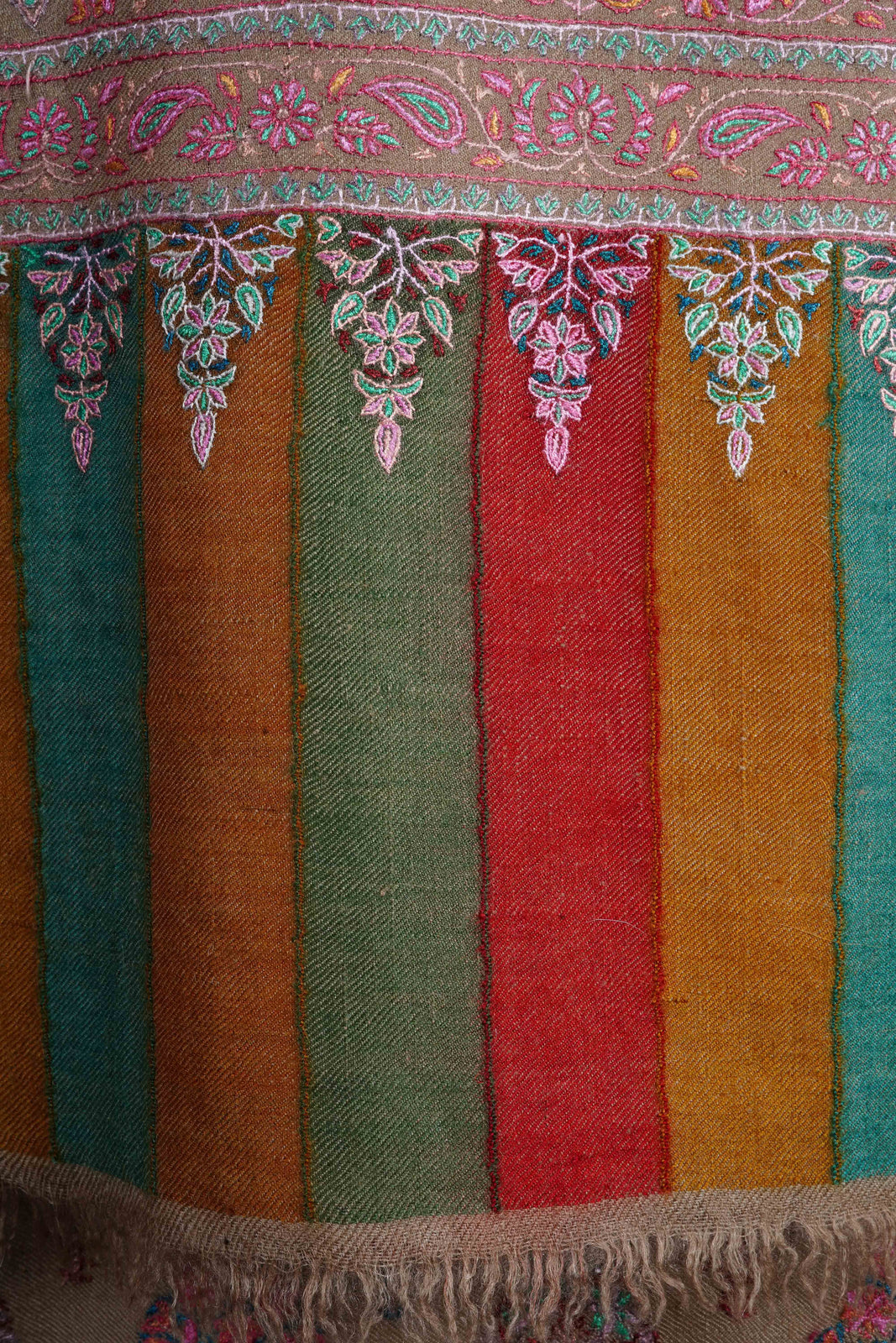 Natural Base Multicolor Embroidery Pashmina Cashmere Shawl