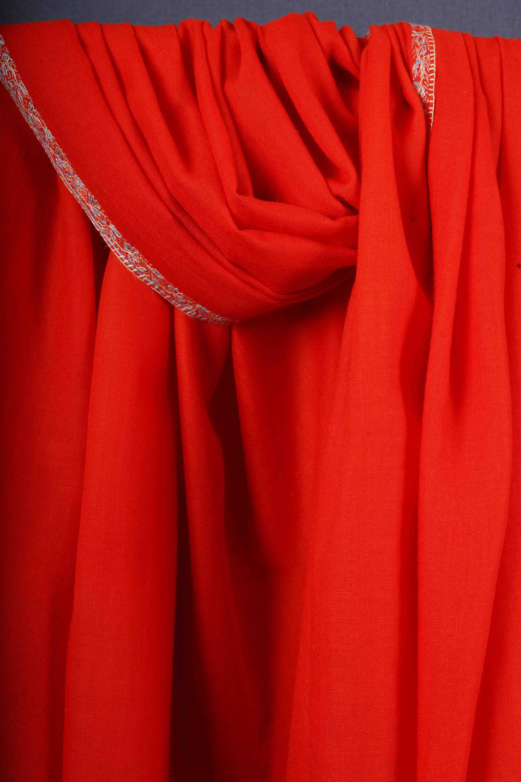 Red Base Border Embroidery Merino Shawl