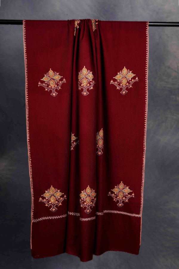 Maroon Butti Dar Cashmere Pashmina Shawl