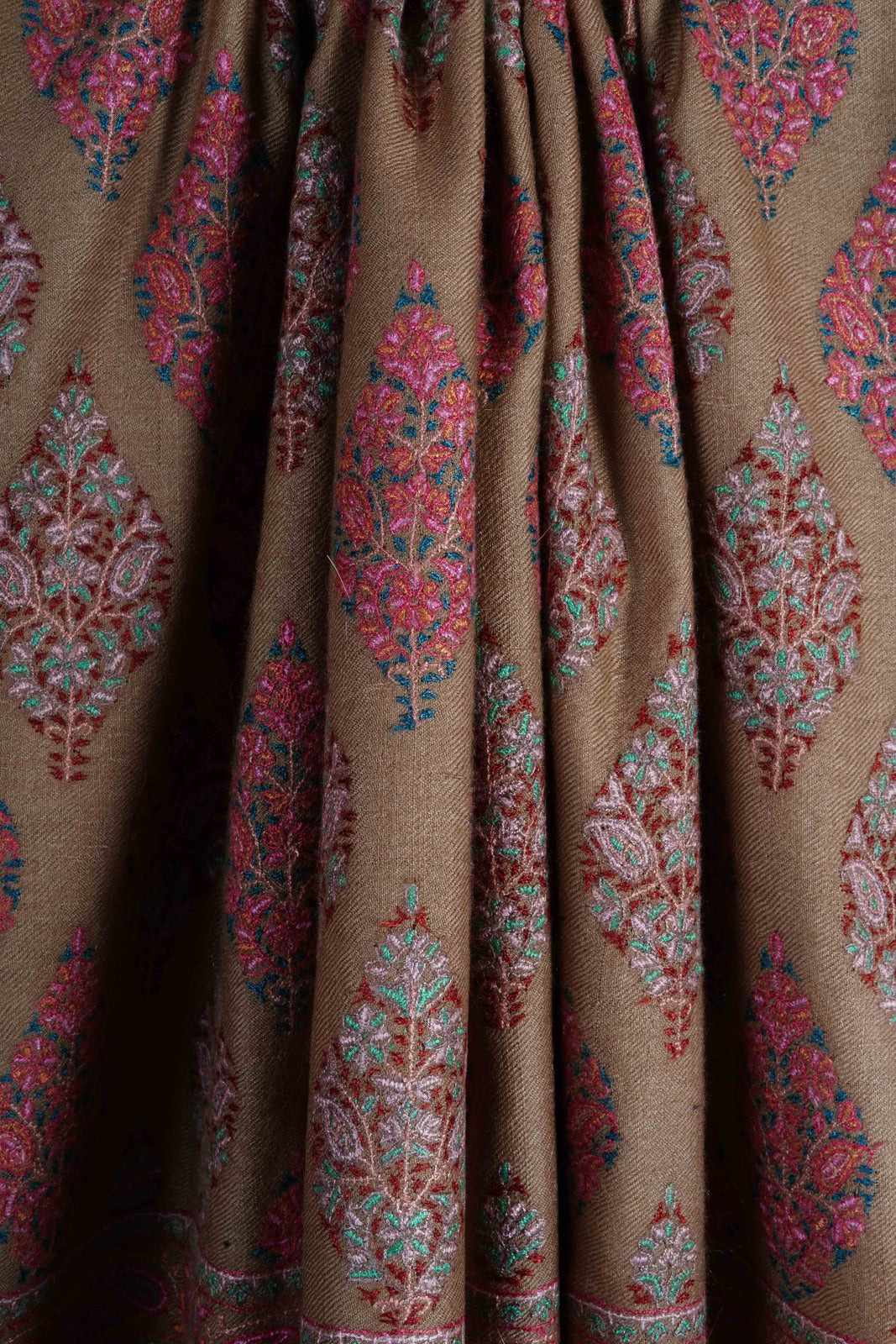Natural Base Multicolor Embroidery Pashmina Cashmere Shawl