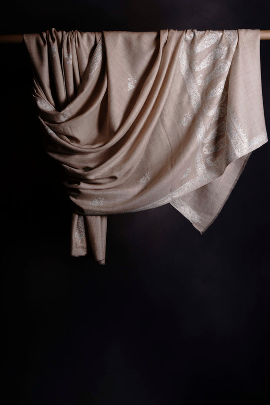 2.5 Yard Natural Base Pashmina Border Embroidery Shawl