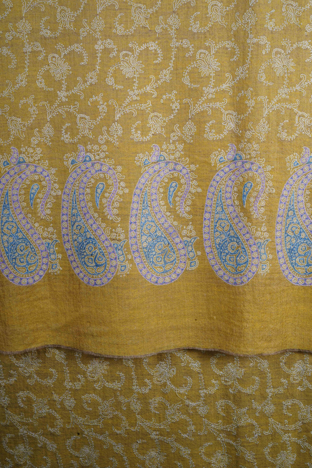 2.5 yard Mustard Jali Embroidery Cashmere Pashmina Shawl