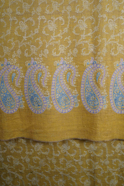 2.5 yard Mustard Jali Embroidery Cashmere Pashmina Shawl