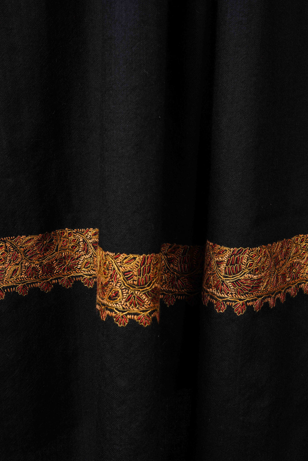 Black Base Border Embroidery Merino Shawl