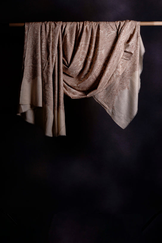 3 Yard Ivory Base Pashmina Border Embroidery Shawl