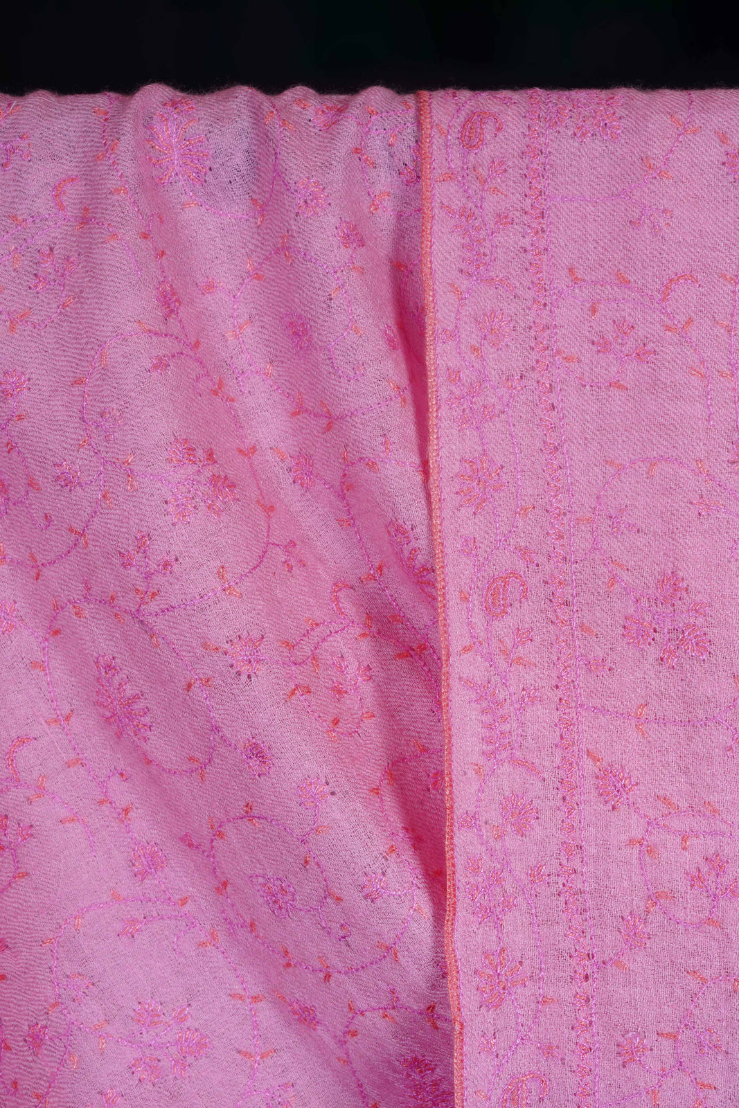 Pink Base Jali Embroidery Pashmina Cashmere Scarf