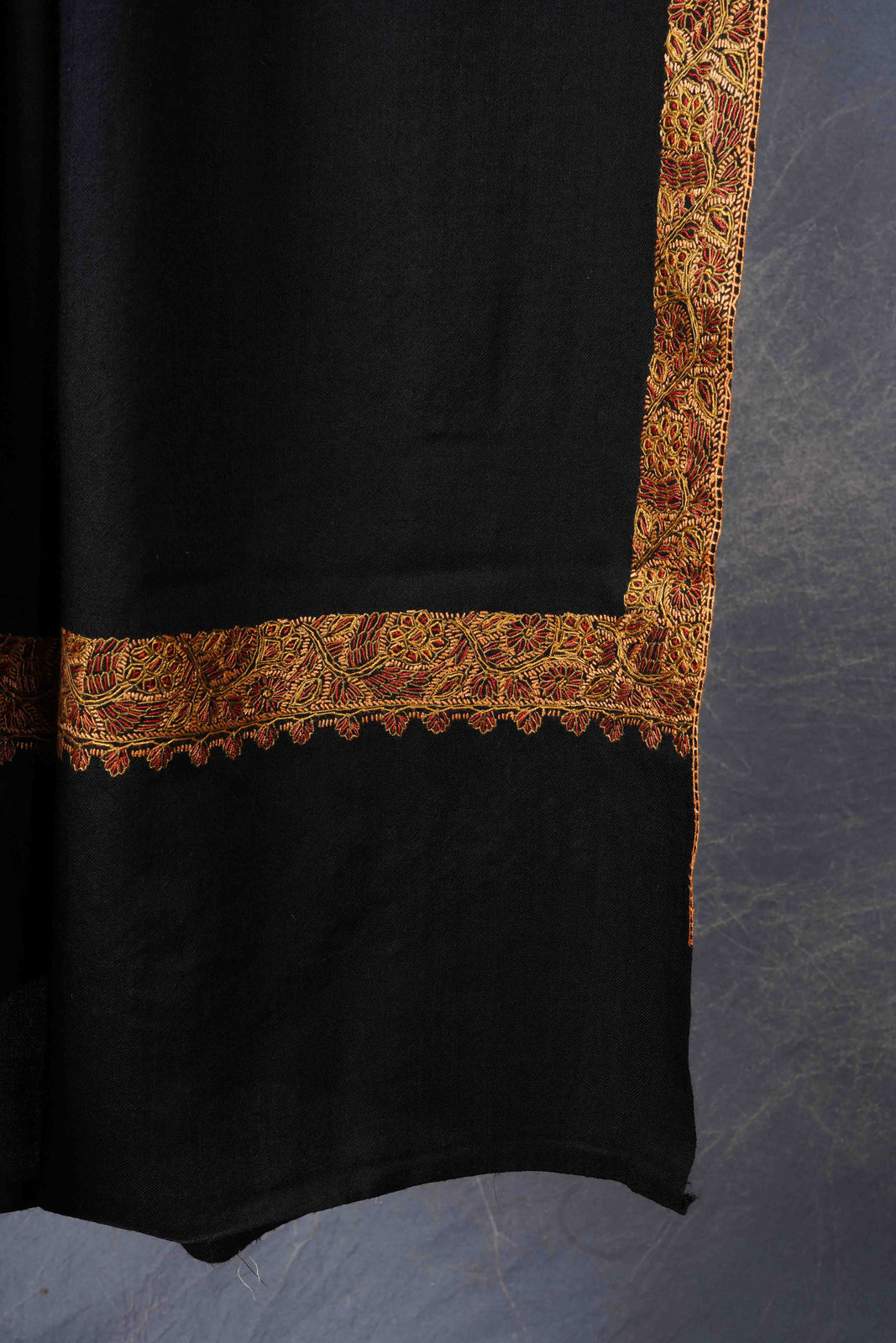 Black Base Border Embroidery Merino Shawl