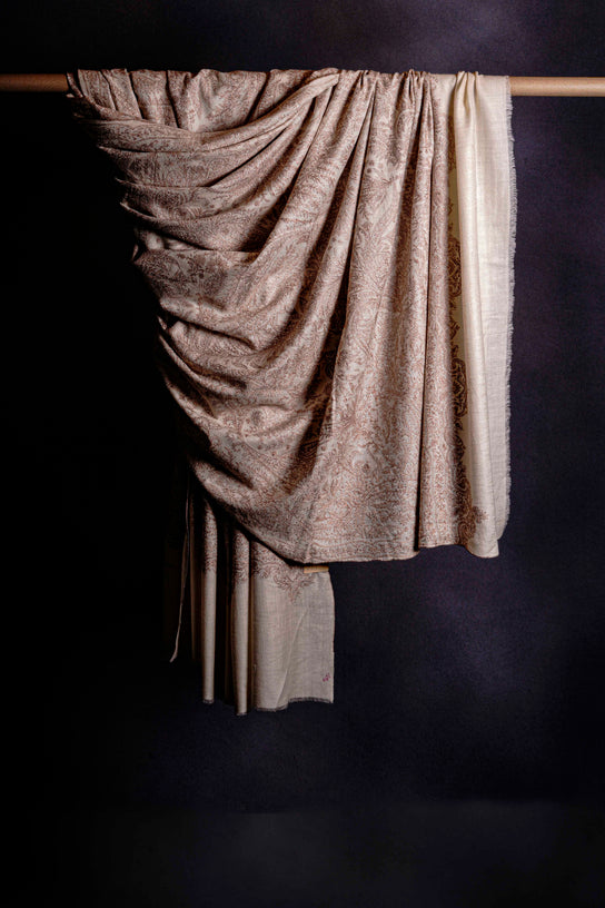 3 Yard Ivory Base Pashmina Border Embroidery Shawl