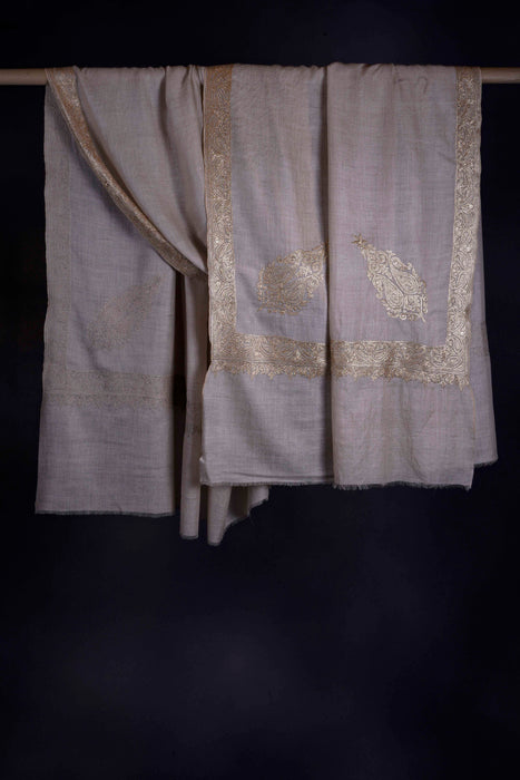 3 Yard Natural Base With Tilla Embroidery Pashmina Shawl