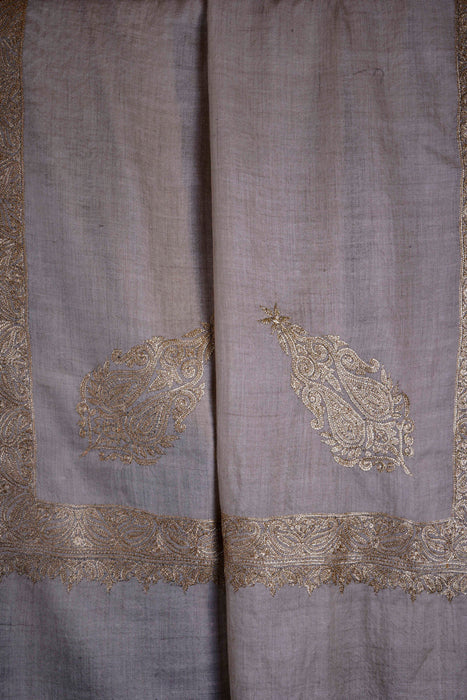 3 Yard Natural Base With Tilla Embroidery Pashmina Shawl