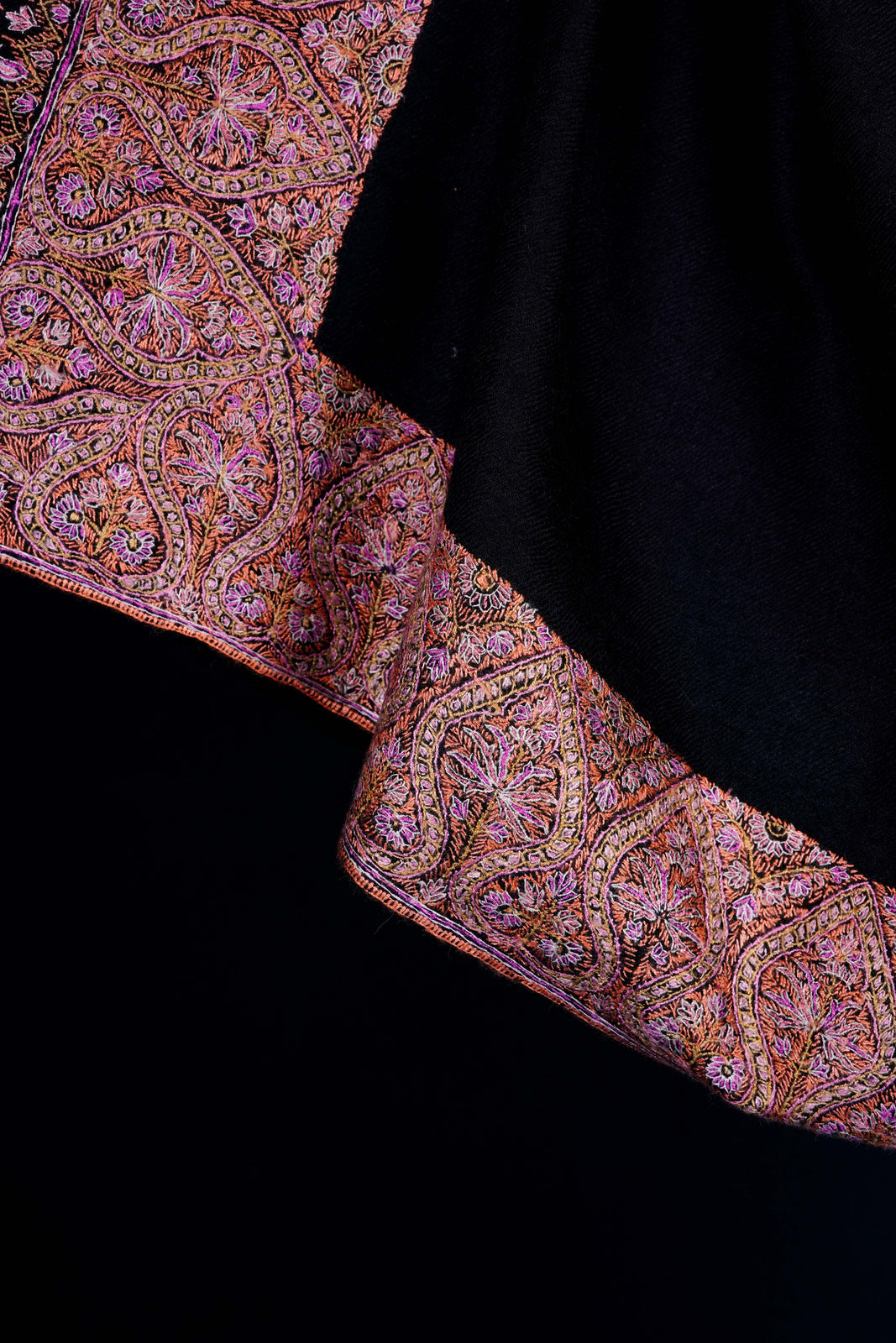 Black Border Embroidery Cashmere Pashmina Shawl