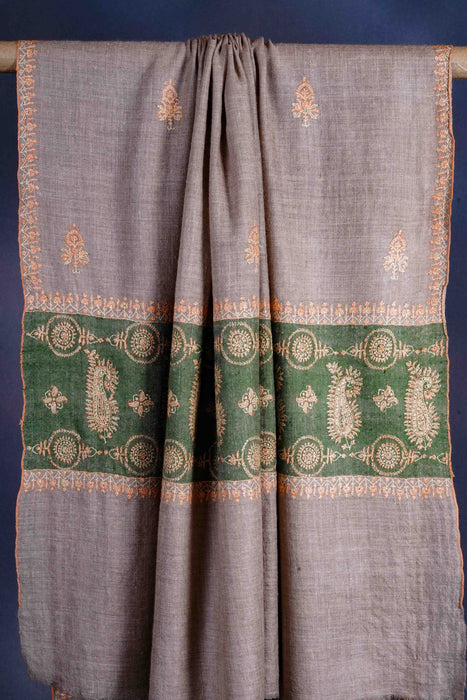 Natural Butti-Dar & Border Embroidery Cashmere Pashmina Shawl