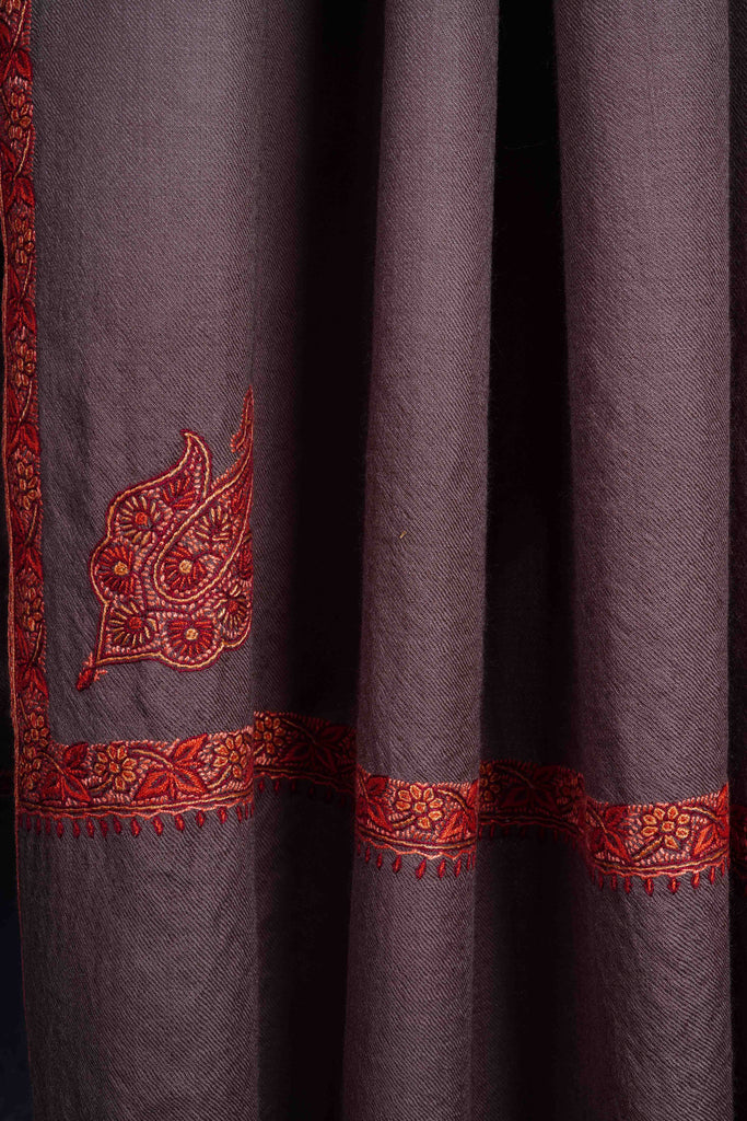 3 yard Brown Base With Border Embroidery Merino Shawl