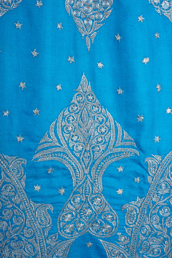 Turquoise Tilla Embroidery Pashmina Shawl