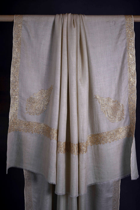 3 Yard Ivory Base With Tilla Embroidery Pashmina Shawl