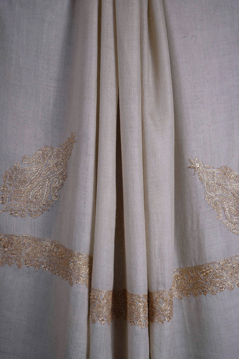 3 Yard Ivory Base With Tilla Embroidery Pashmina Shawl