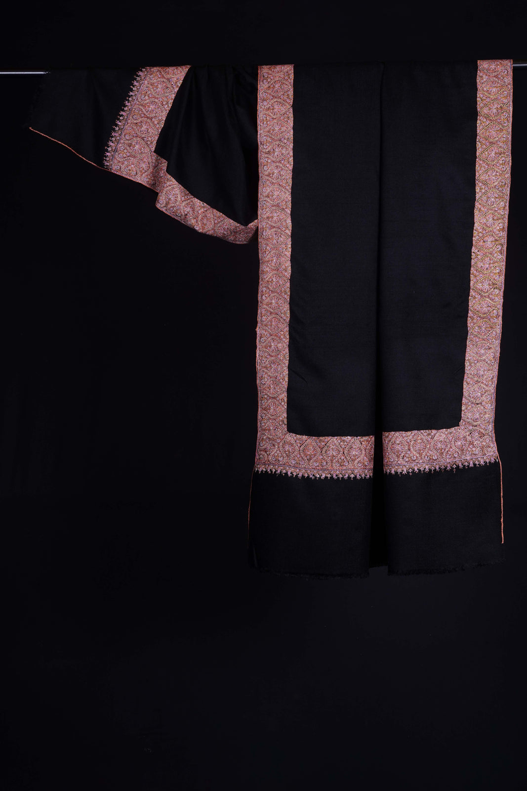 Black Border Embroidery Cashmere Pashmina Shawl