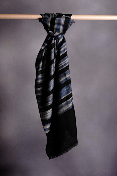 Black and Blue Big Stripe Handwoven Cashmere Pashmina Scarf