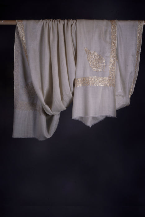 3 Yard Ivory Base With Tilla Embroidery Pashmina Shawl