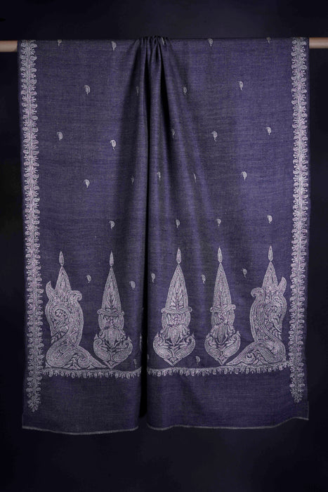 2.5 Yard Black Base Silver Tilla Embroidery Pashmina Shawl