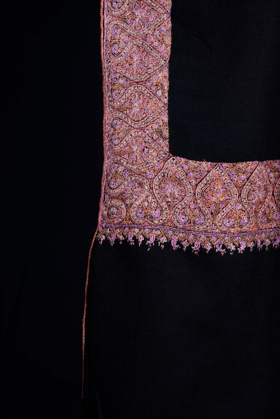 Black Border Embroidery Cashmere Pashmina Shawl