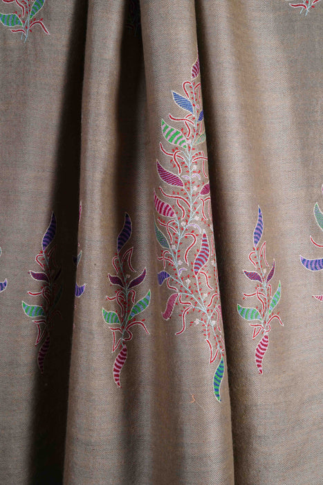 Blue And Natural Base Reversible Big Border Embroidery Cashmere Pashmina Shawl