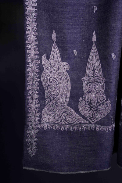 2.5 Yard Black Base Silver Tilla Embroidery Pashmina Shawl