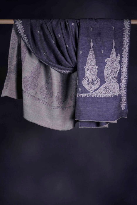 2.5 Yard Black Base Silver Tilla Embroidery Pashmina Shawl