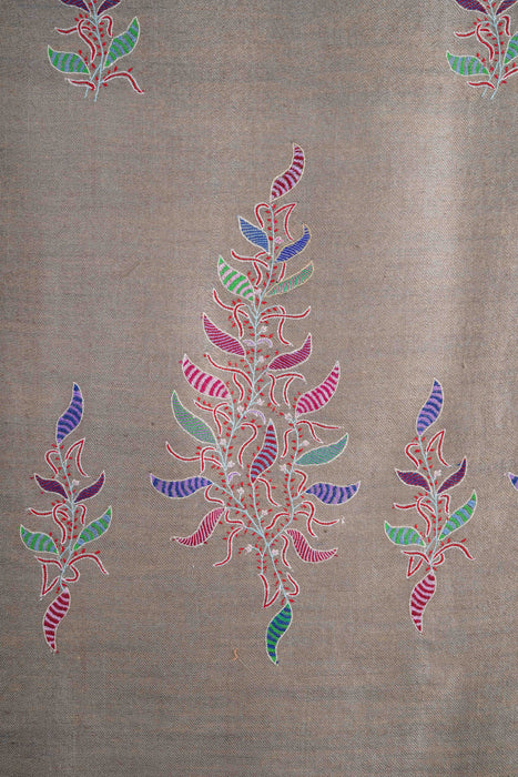 Blue And Natural Base Reversible Big Border Embroidery Cashmere Pashmina Shawl