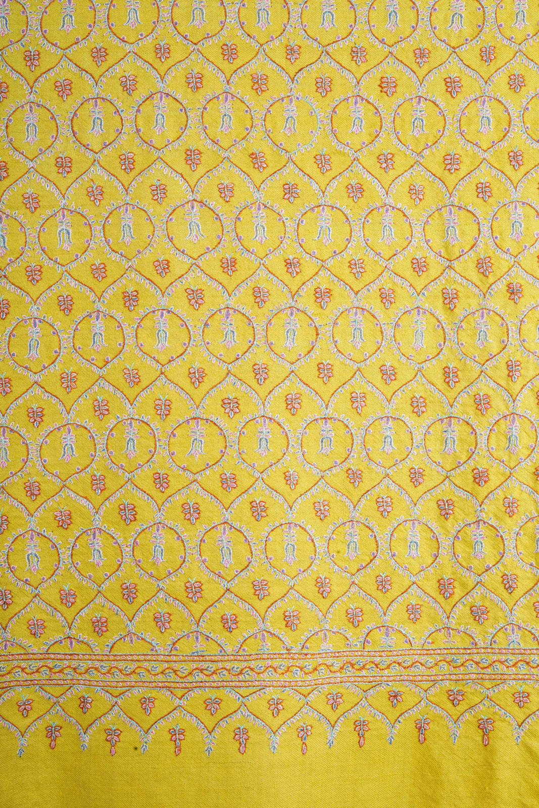 Yellow Jamawar Embroidery Pashmina Shawl