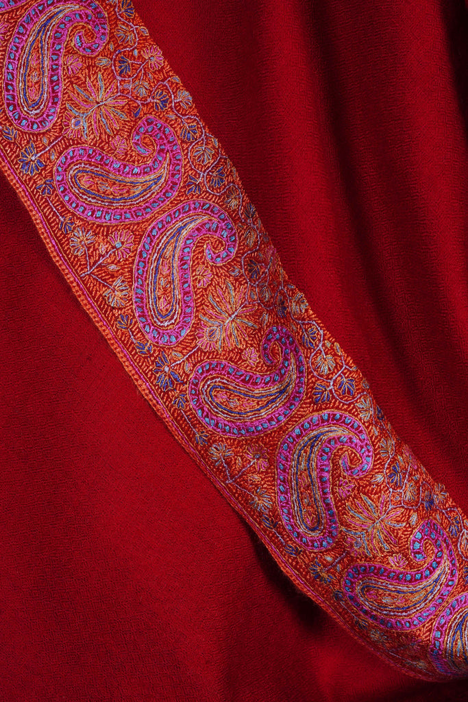 Red Base Big Border Embroidery Cashmere Pashmina Shawl