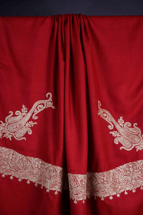 2.5 Yard Red Tilla Embroidery Pashmina Shawl