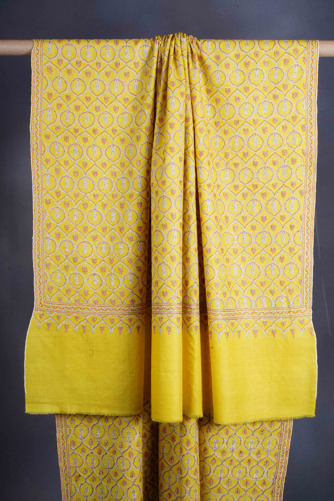 Yellow Jamawar Embroidery Pashmina Shawl