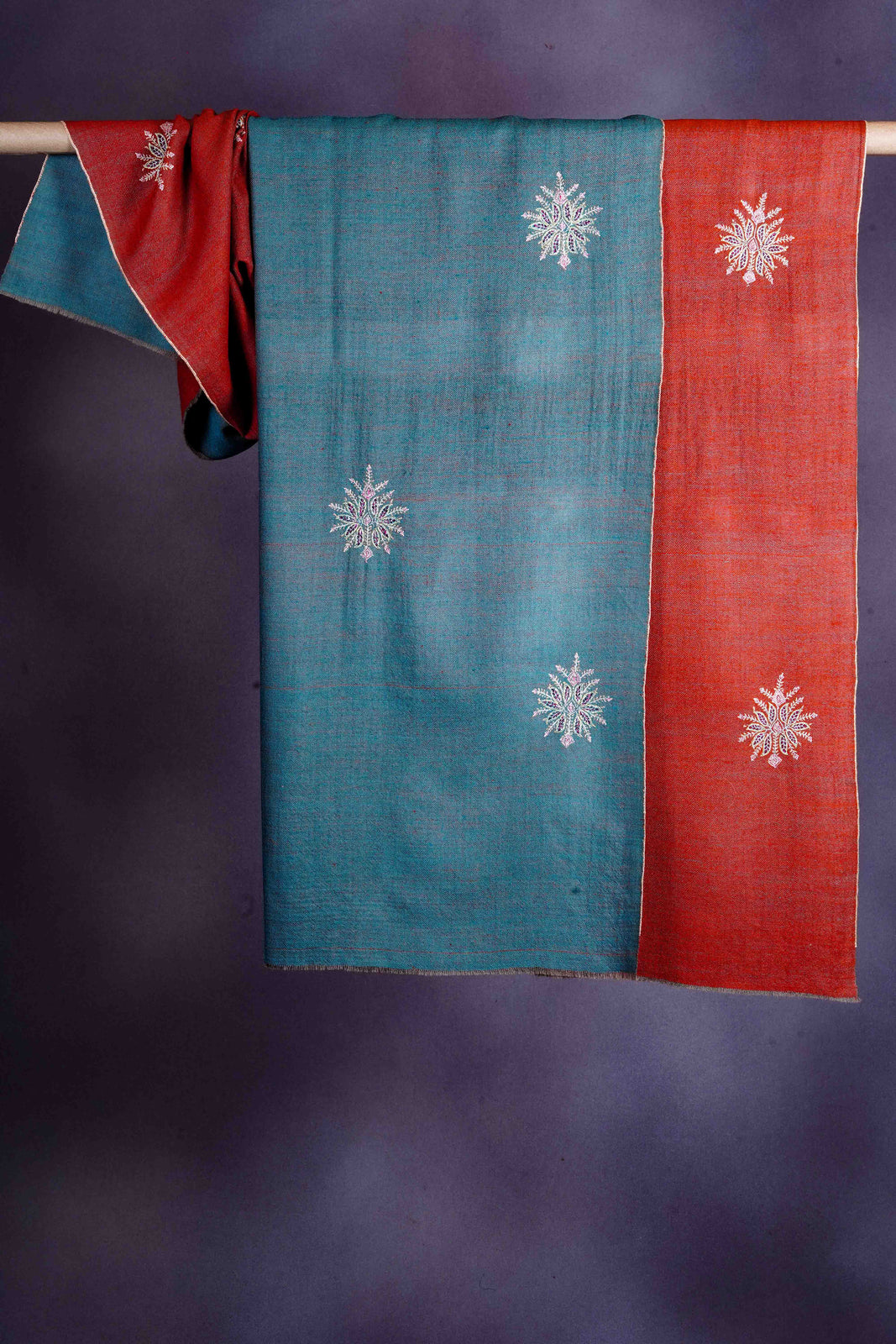 Rust Reversible Motif Embroidery Pashmina Cashmere Shawl
