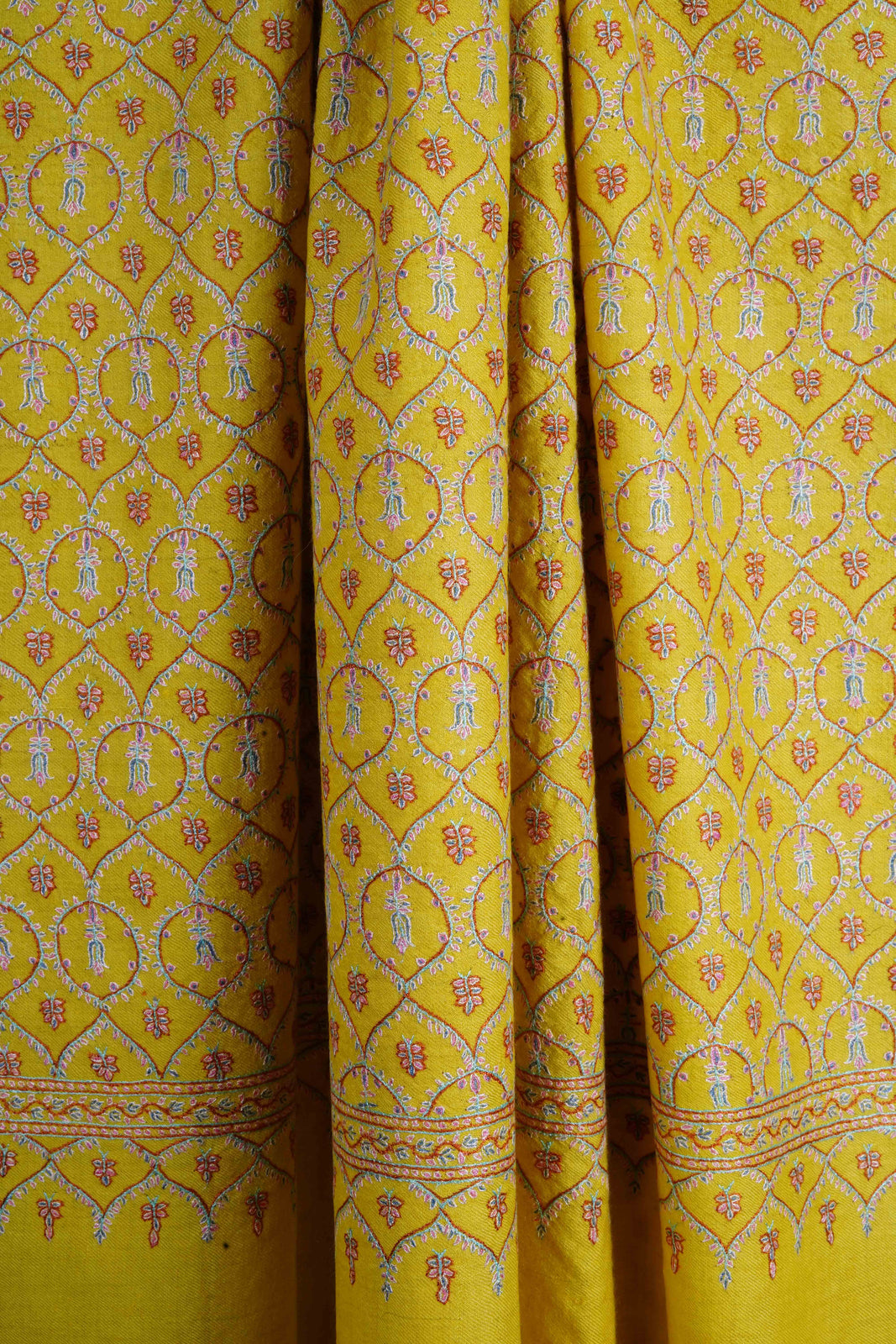 Yellow Jamawar Embroidery Pashmina Shawl