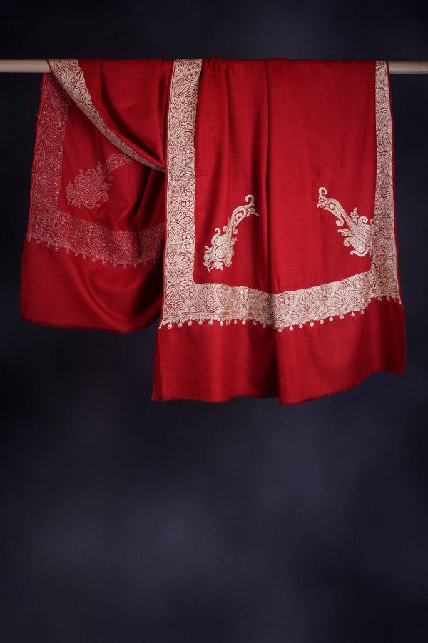 2.5 Yard Red Tilla Embroidery Pashmina Shawl