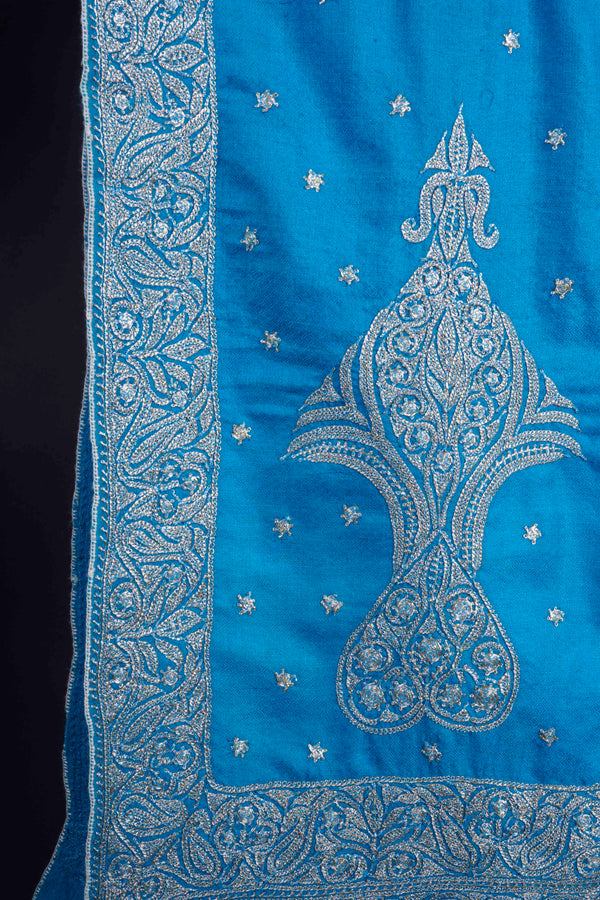 Turquoise Tilla Embroidery Pashmina Shawl