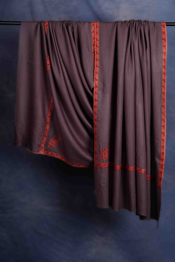 3 yard Brown Base With Border Embroidery Merino Shawl