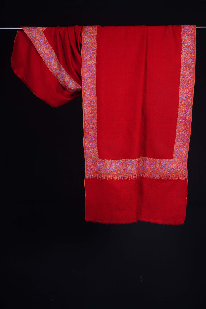 Red Base Big Border Embroidery Cashmere Pashmina Shawl