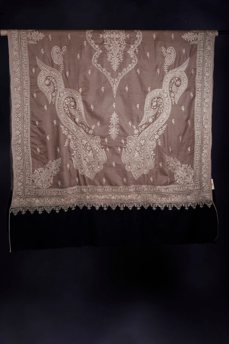 2.5 Yard Black and Natural Tilla Embroidery Pashmina Shawl