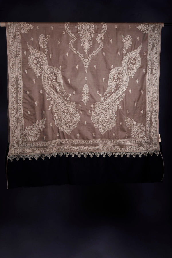 2.5 Yard Black and Natural Tilla Embroidery Pashmina Shawl
