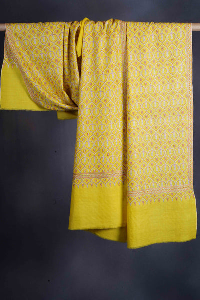 Yellow Jamawar Embroidery Pashmina Shawl